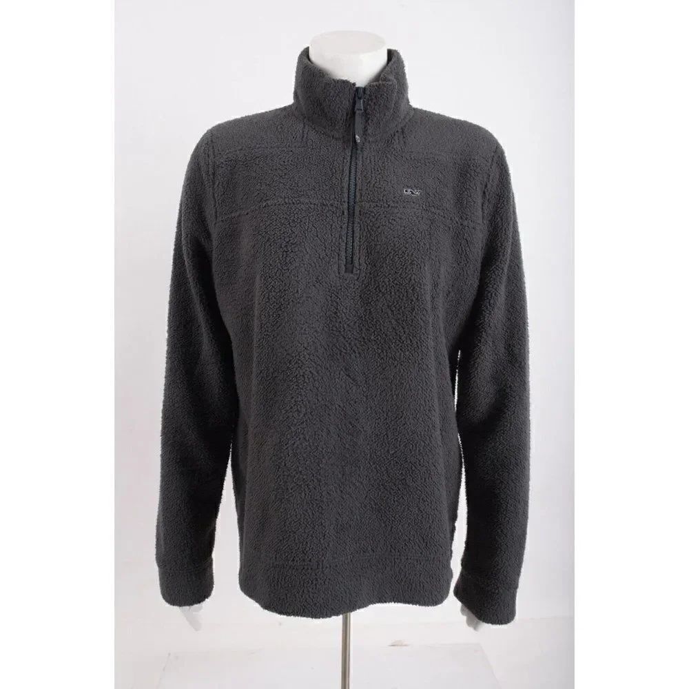 Vineyard Vines Womens Fuzzy 1/4 Zip Classic Fleece Top Shirt Pullover M Gray